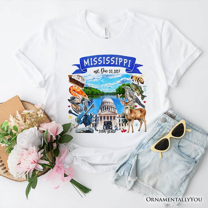 Artistic Mississippi State Themes and Landmarks T-Shirt, Tee for History and Travel Lovers T-Shirts OrnamentallyYou White XS