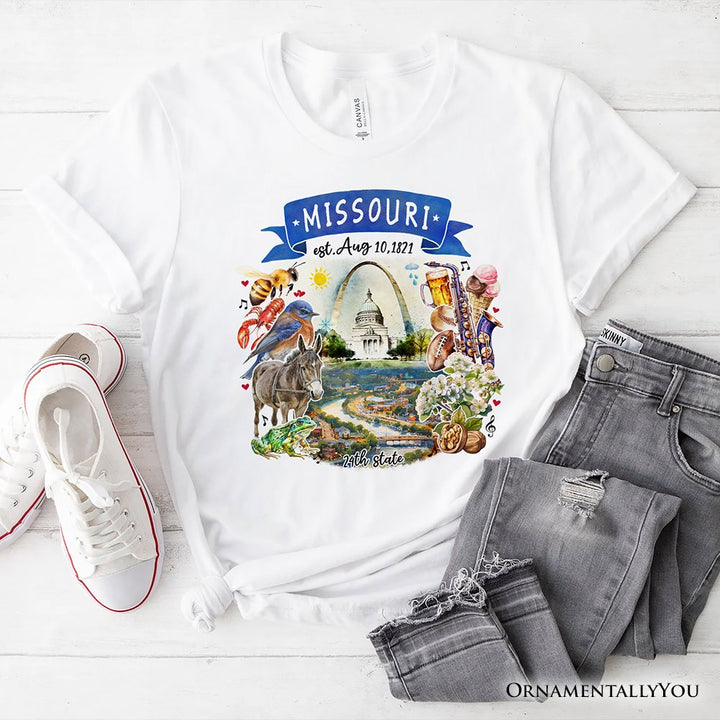 Artistic Missouri State Themes and Landmarks T-Shirt, Tee for History and Travel Lovers T-Shirts OrnamentallyYou White XS