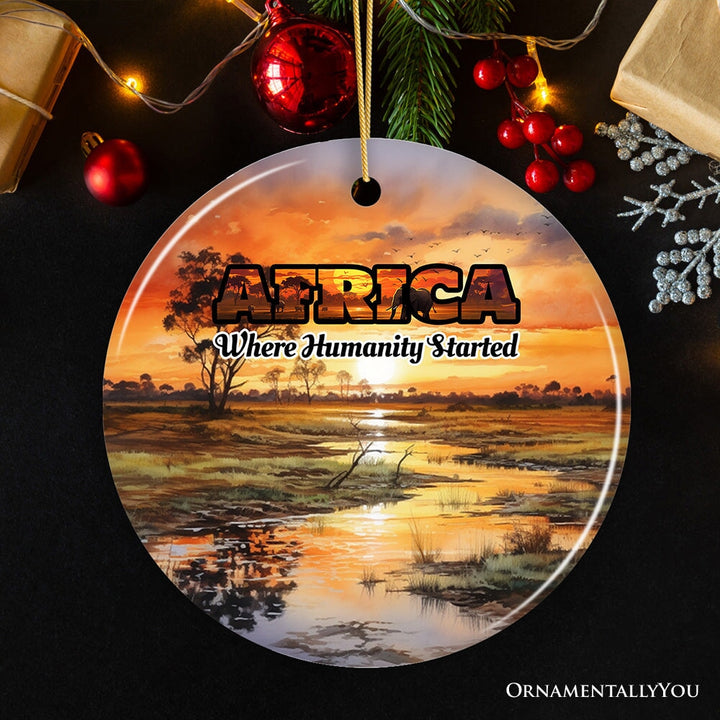 Artistic Natural Beauty of African Landscapes and Wildlife with Quotes Ornament, Christmas Gift or Travel Souvenir, Safari, Serengeti and Mount Kilimanjaro Ceramic Ornament OrnamentallyYou Circle Version 4