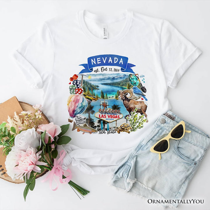 Artistic Nevada State Themes and Landmarks T-Shirt, Tee for History and Travel Lovers T-Shirts OrnamentallyYou White XS