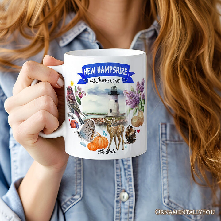 Artistic New Hampshire State Themes and Landmarks Personalized Mug With Custom Name Personalized Ceramic Mug OrnamentallyYou