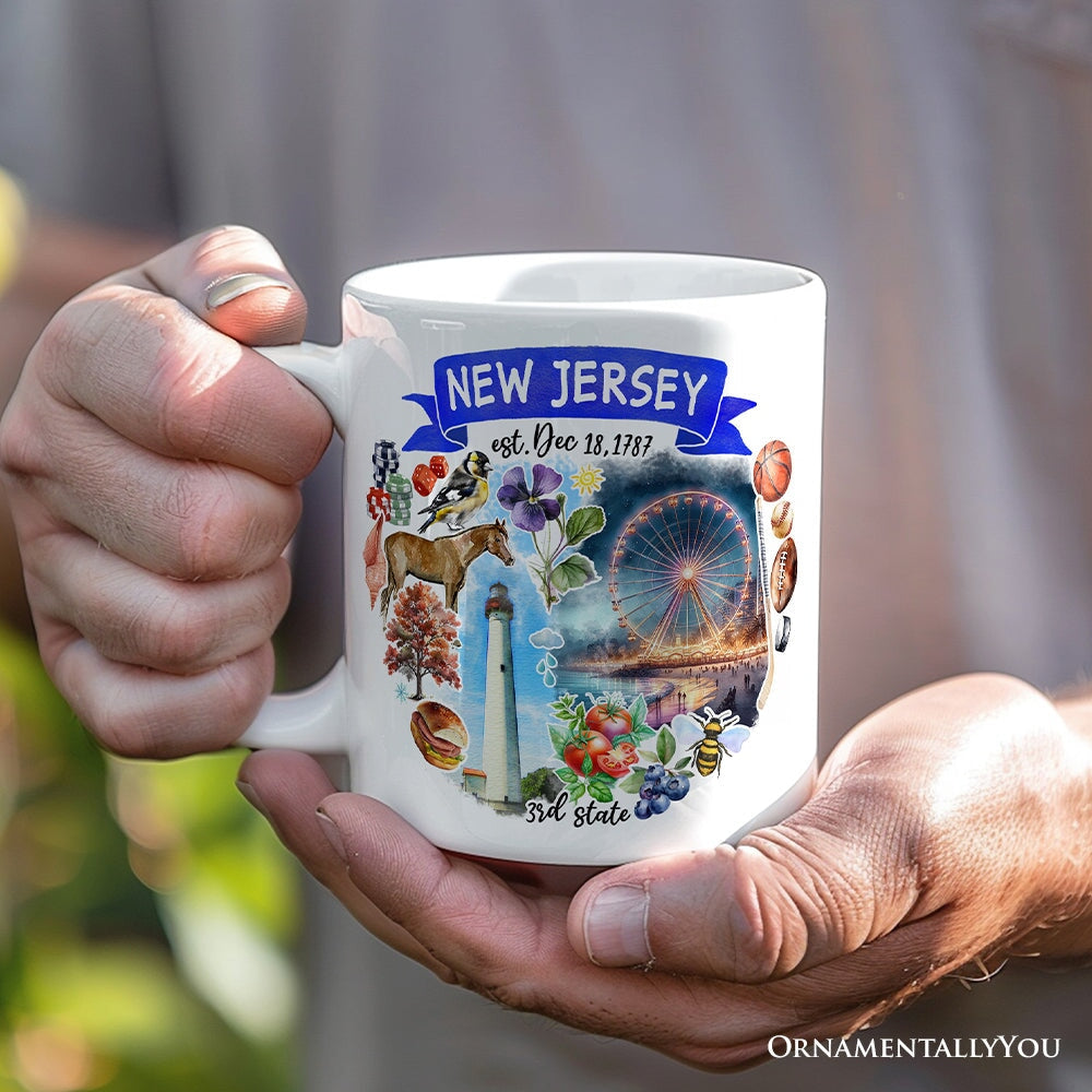 Artistic New Jersey State Themes and Landmarks Personalized Mug With Custom Name Personalized Ceramic Mug OrnamentallyYou