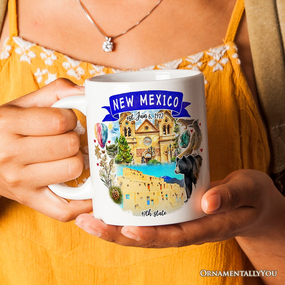 Artistic New Mexico State Themes and Landmarks Personalized Mug With Custom Name Personalized Ceramic Mug OrnamentallyYou