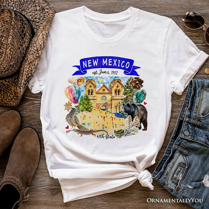 Artistic New Mexico State Themes and Landmarks T-Shirt, Tee for History and Travel Lovers T-Shirts OrnamentallyYou White XS