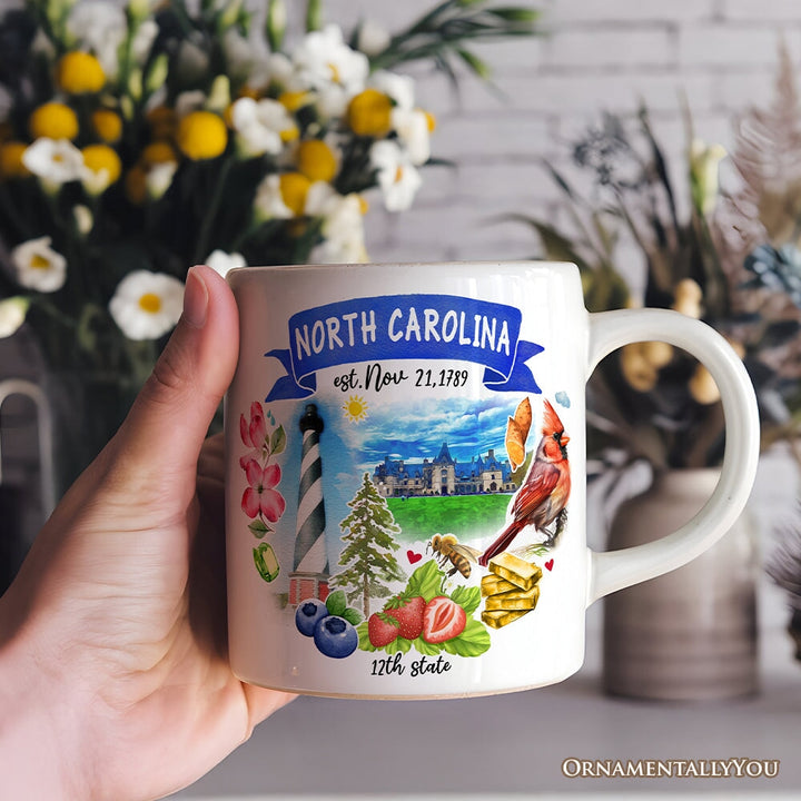 Artistic North Carolina State Themes and Landmarks Personalized Mug With Custom Name Personalized Ceramic Mug OrnamentallyYou
