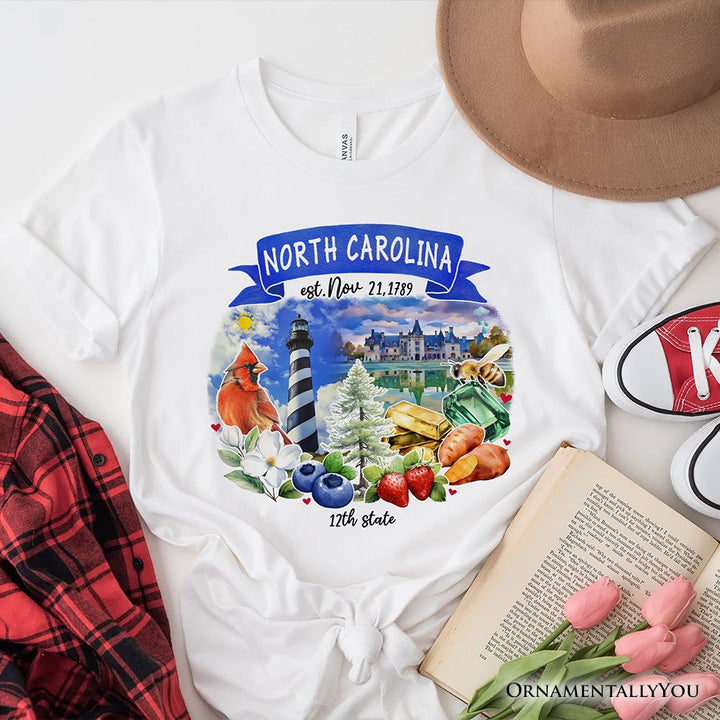Artistic North Carolina State Themes and Landmarks T-Shirt, Tee for History and Travel Lovers T-Shirts OrnamentallyYou White XS