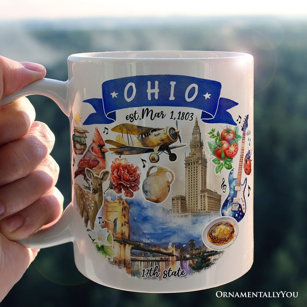 Artistic Ohio State Themes and Landmarks Personalized Mug With Custom Name Personalized Ceramic Mug OrnamentallyYou