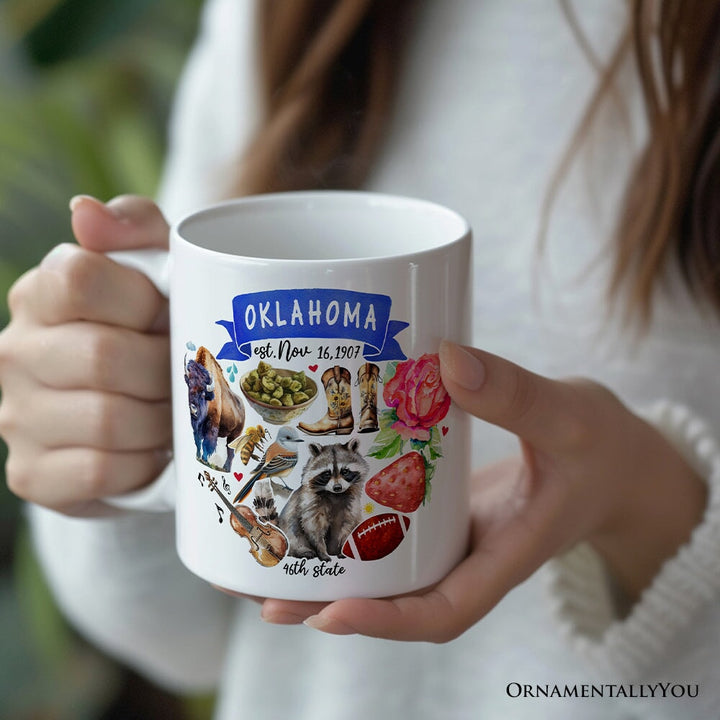Artistic Oklahoma State Themes and Landmarks Personalized Mug With Custom Name Personalized Ceramic Mug OrnamentallyYou