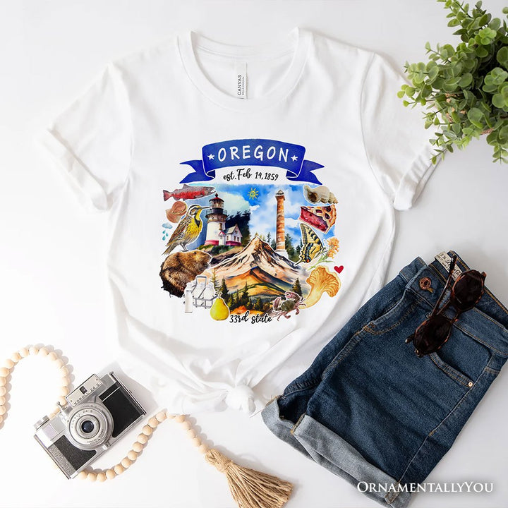 Artistic Oregon State Themes and Landmarks T-Shirt, Tee for History and Travel Lovers T-Shirts OrnamentallyYou White XS