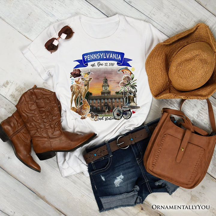 Artistic Pennsylvania State Themes and Landmarks T-Shirt, Tee for History and Travel Lovers T-Shirts OrnamentallyYou White XS