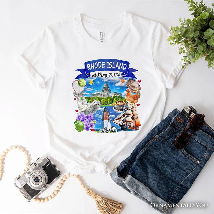 Artistic Rhode Island State Themes and Landmarks T-Shirt, Tee for History and Travel Lovers T-Shirts OrnamentallyYou White XS