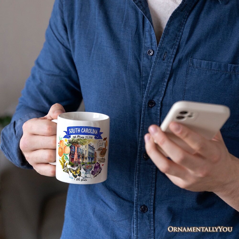 Artistic South Carolina State Themes and Landmarks Personalized Mug With Custom Name Personalized Ceramic Mug OrnamentallyYou