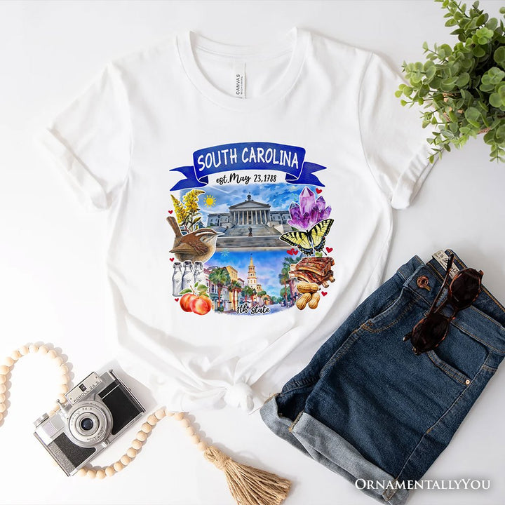 Artistic South Carolina State Themes and Landmarks T-Shirt, Tee for History and Travel Lovers T-Shirts OrnamentallyYou White XS