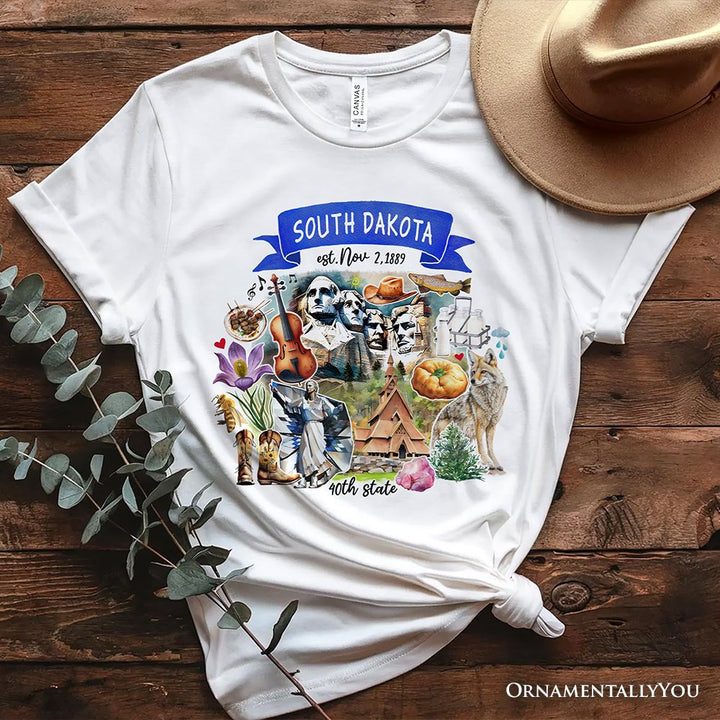 Artistic South Dakota State Themes and Landmarks T-Shirt, Tee for History and Travel Lovers T-Shirts OrnamentallyYou White XS