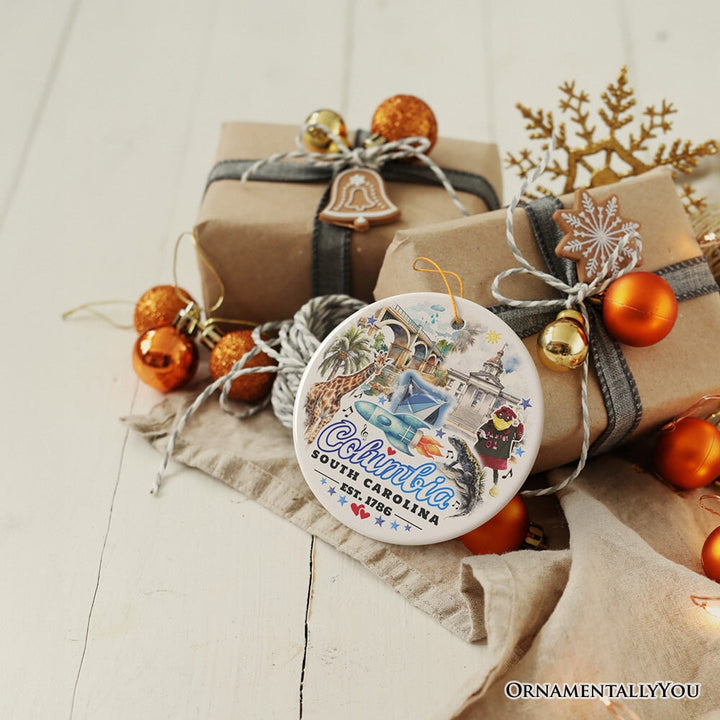 Artistic Souvenir of Columbia City Landmarks and Icons Ceramic Ornament, the Heart of South Carolina Ceramic Ornament OrnamentallyYou