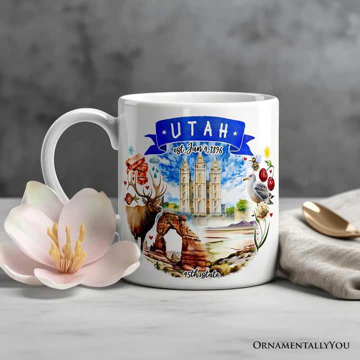 Artistic Utah State Themes and Landmarks Personalized Mug With Custom Name Personalized Ceramic Mug OrnamentallyYou