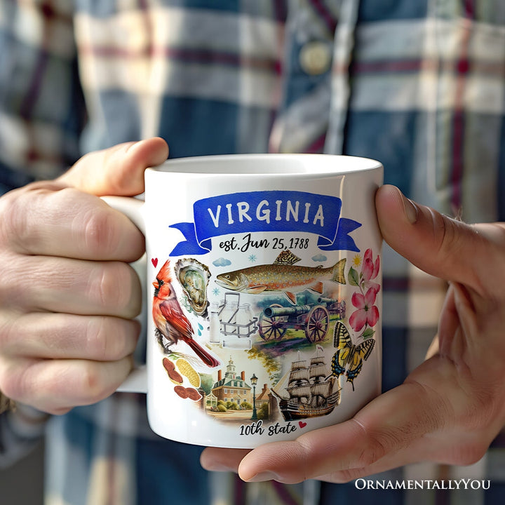 Artistic Virginia State Themes and Landmarks Personalized Mug With Custom Name Personalized Ceramic Mug OrnamentallyYou