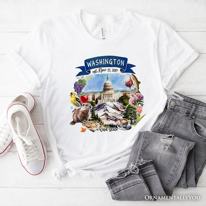 Artistic Washington State Themes and Landmarks T-Shirt, Tee for History and Travel Lovers T-Shirts OrnamentallyYou White XS