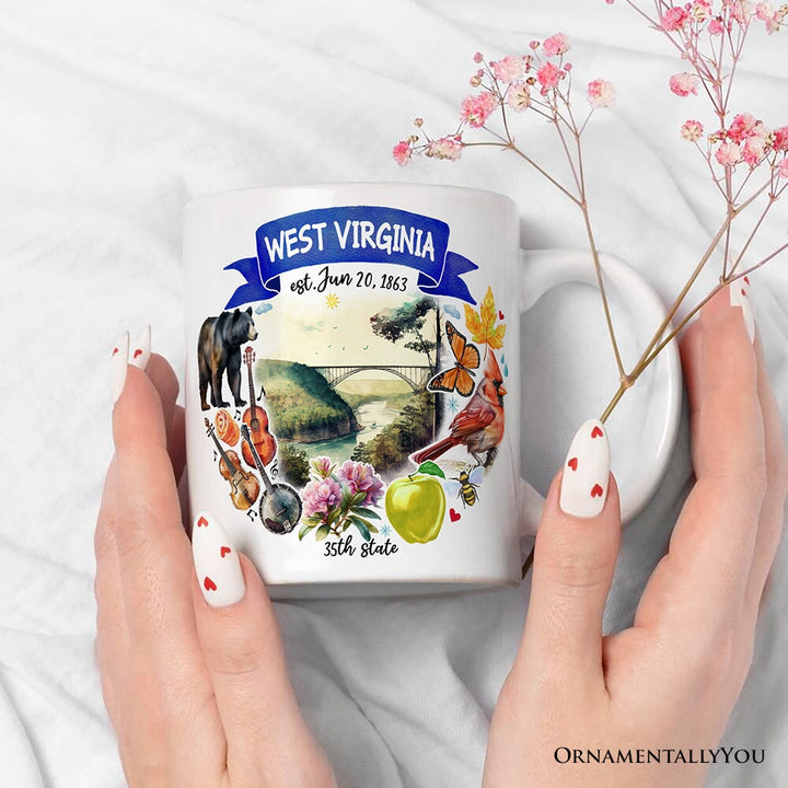Artistic West Virginia State Themes and Landmarks Personalized Mug With Custom Name Personalized Ceramic Mug OrnamentallyYou