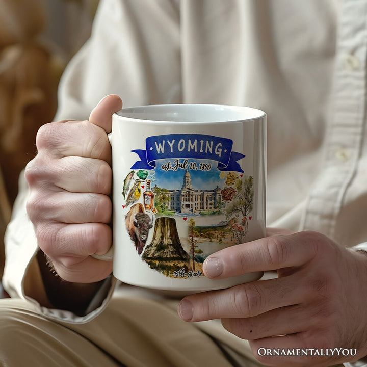 Artistic Wyoming State Themes and Landmarks Personalized Mug With Custom Name Personalized Ceramic Mug OrnamentallyYou