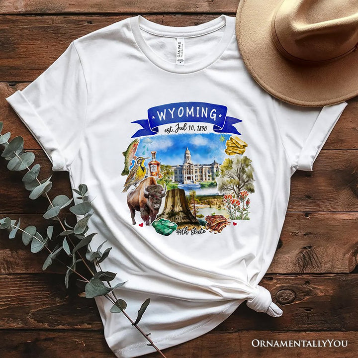 Artistic Wyoming State Themes and Landmarks T-Shirt, Tee for History and Travel Lovers T-Shirts OrnamentallyYou White XS