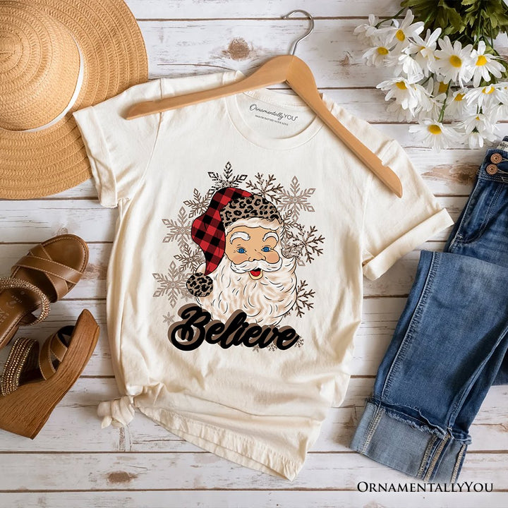Believe Santa Buffalo Plaid T‑Shirt, Retro Christmas Tee T-Shirts OrnamentallyYou Natural XS