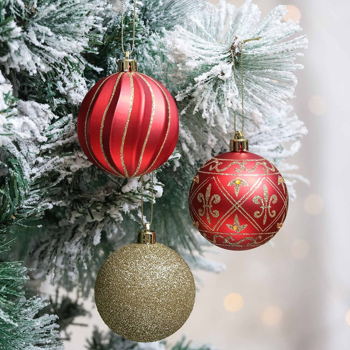 Charming Set of 35 Red and Gold Color Ornament Baubles, Christmas Tree Set Ornament Bundle OrnamentallyYou
