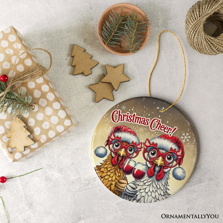 Christmas Cheer Chicken Ornament, Whimsical Holiday Tree Decoration Ceramic Ornament OrnamentallyYou