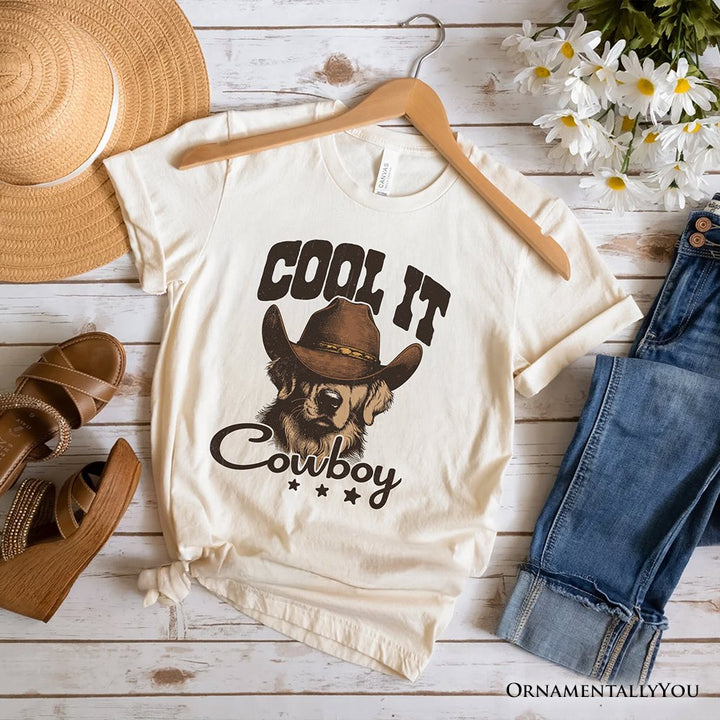 Cool It Cowboy T-Shirt With Western Dog, Retro Golden Retriever White and Natural Tee for Country Lover T-Shirts OrnamentallyYou Natural XS