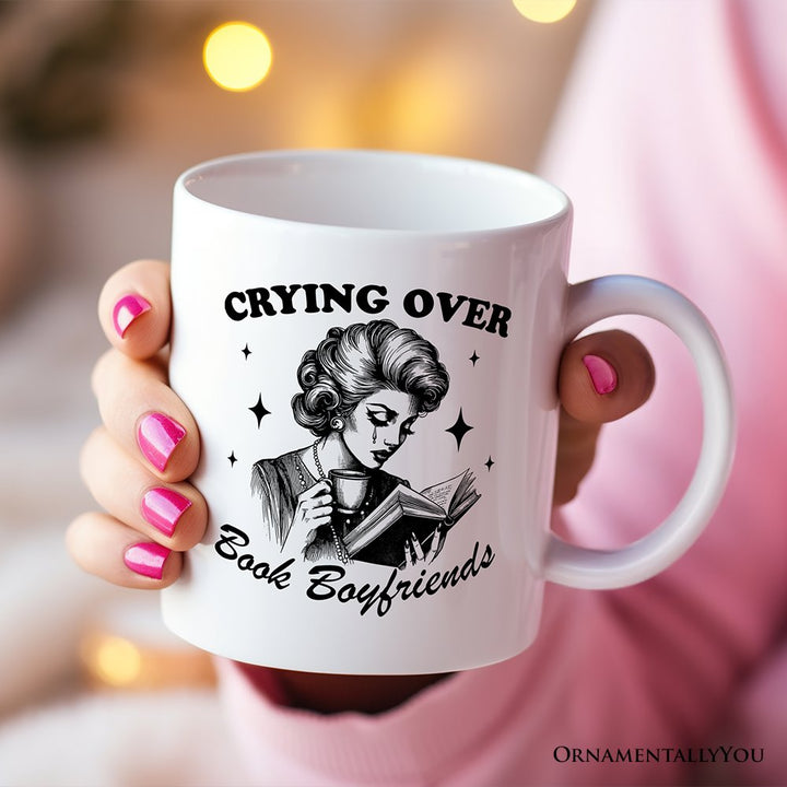 Crying Over Book Boyfriends Personalized Mug, Retro Anti-Valentine Funny Gift With Custom Name Personalized Ceramic Mug OrnamentallyYou