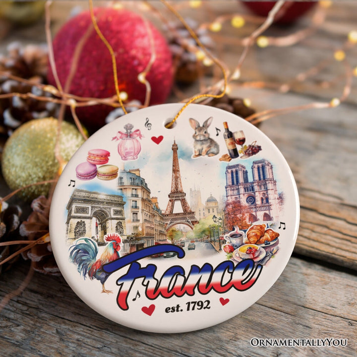Elegant Art Compilation of French Landmarks Ornament, France Souvenir Gift Ceramic Ornament OrnamentallyYou