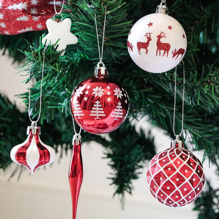 Endearing Prominent Red and White Christmas Ornament Set, Bauble Bundle with Candycane Colors and Patterns 70 Pieces Ornament Bundle OrnamentallyYou