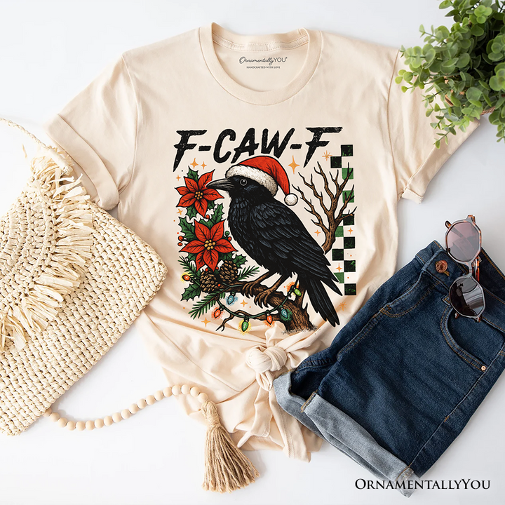 F-CAW-F Christmas Raven T-Shirt, Holiday Crow Festive Tee