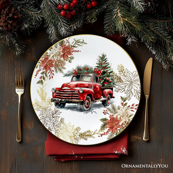 (Pre-Order) Farmhouse Christmas Set of 4 Plates with Real Gold Elements, Holiday Tableware Collection for Salad, Dessert, Appetizer, and Side Plates Plate Sets OrnamentallyYou