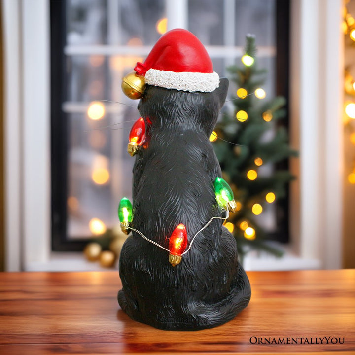 (Pre-Order) Festive Black Cat with LED Lights Figurine, 7" Cute Home Decor Statue Resin Statues OrnamentallyYou