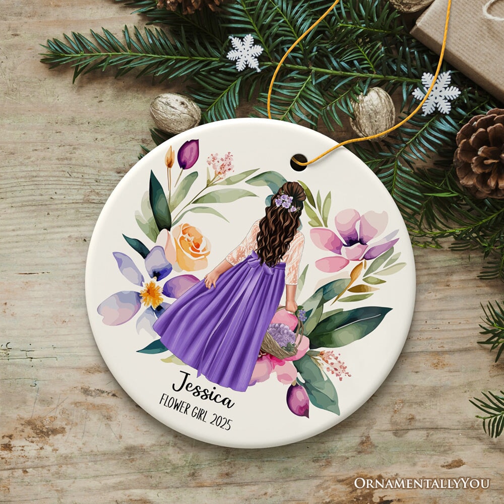Flower Girl Personalized Ornament, Wedding Favors Gift Ceramic Ornament OrnamentallyYou