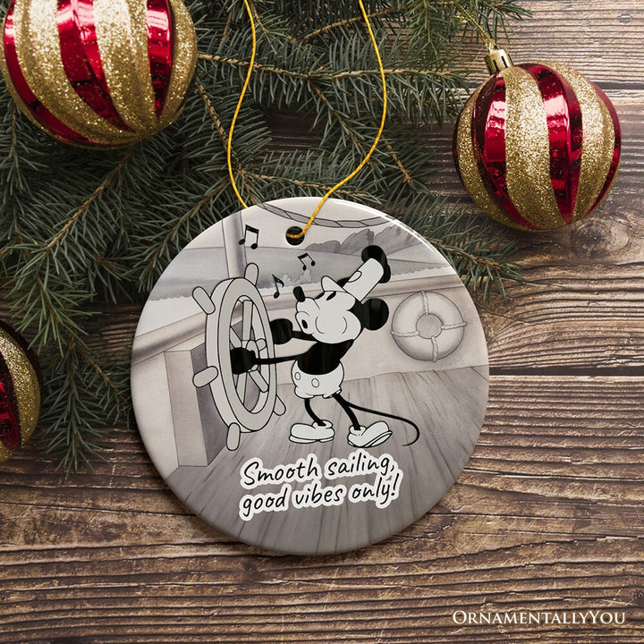 Funny Mouse Sailing Quotes Ornament, Classic Steamboat Willie Christmas Keepsake and Decor Ceramic Ornament OrnamentallyYou