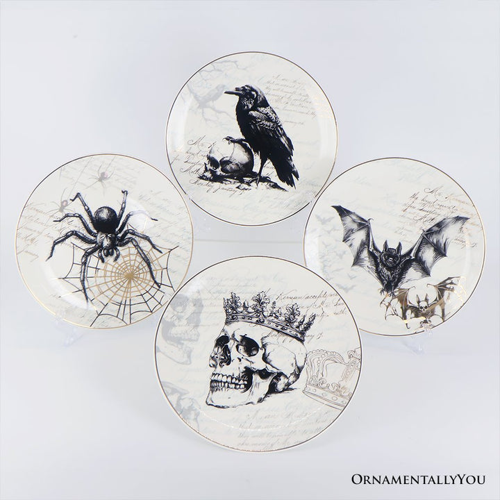 (Pre-Order) Gothic Elegance Set of 4 Plates with Real Gold Trim, Halloween Tableware Collection for Salad, Dessert, Appetizer, and Side Plates Plate Sets OrnamentallyYou