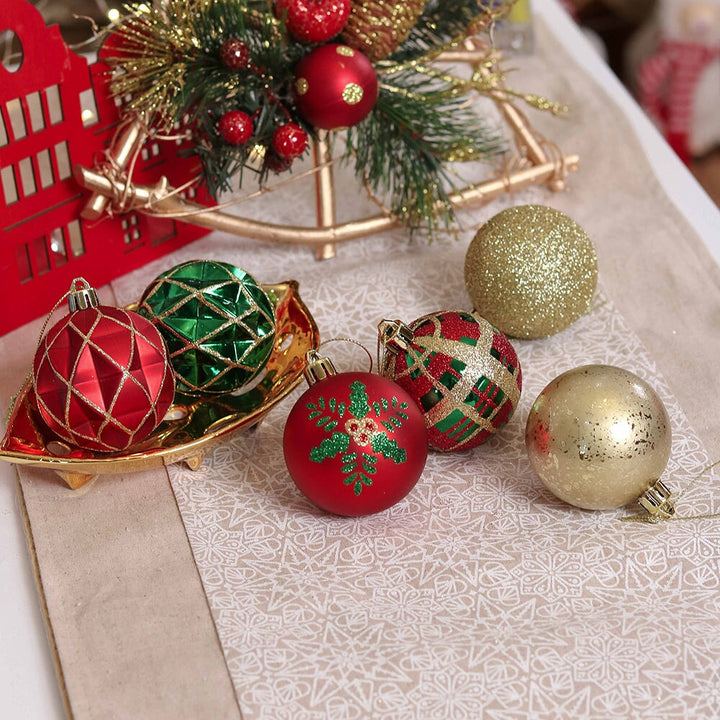 Graceful Ornament Bundle Set, Red, 30 Green and Gold Glittered Tree Baubles Ornament Bundle OrnamentallyYou