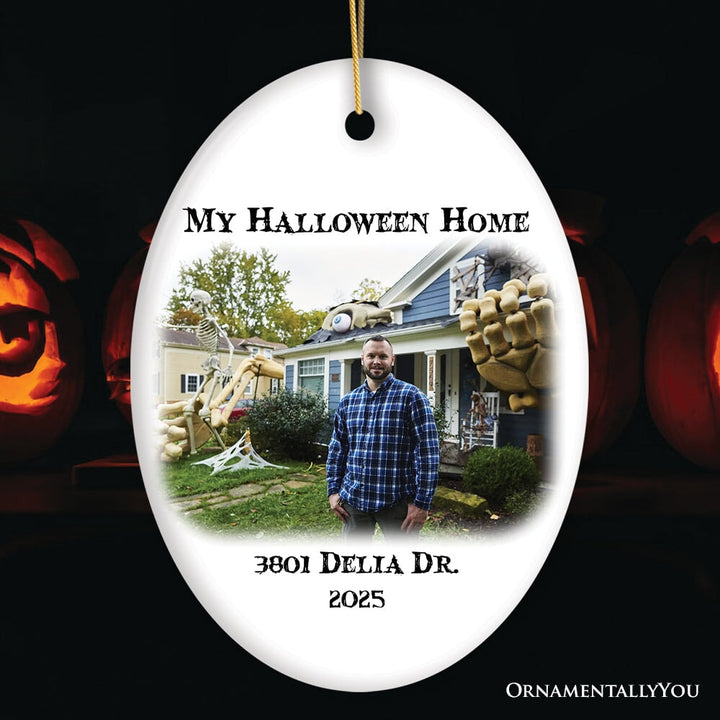 Haunted House Photograph Custom Tree Halloween Ornament Ceramic Ornament OrnamentallyYou Oval
