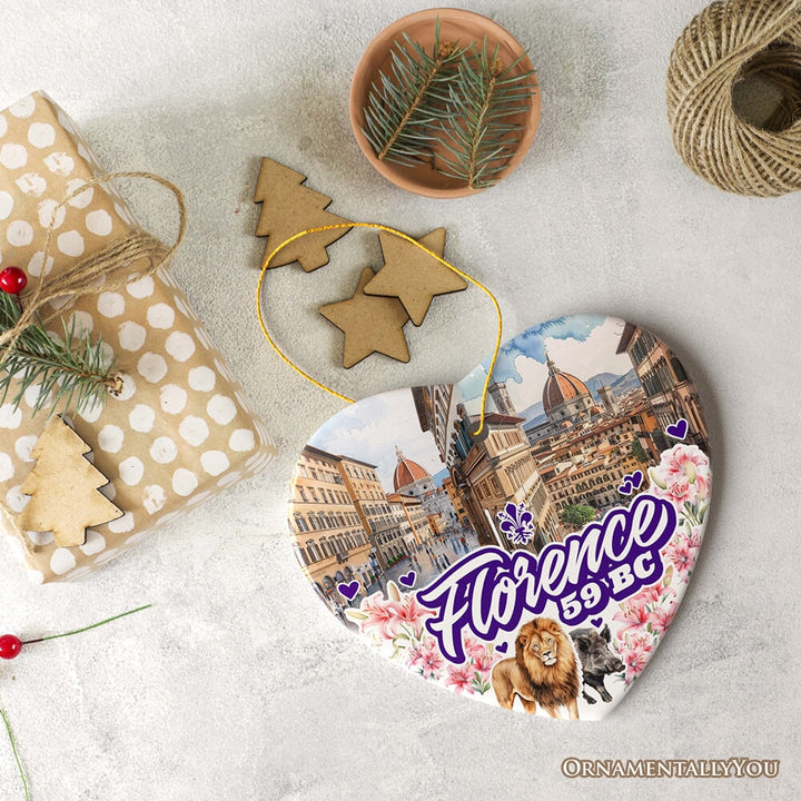 Illustrated Scenery of Florence City Ceramic Ornament, Italy Travel Souvenir and Christmas Gift Ceramic Ornament OrnamentallyYou