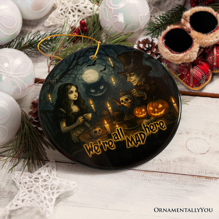 Mad Hatter Haunted Tea Party Ornament, Gothic Halloween in Wonderland Decoration and Gift