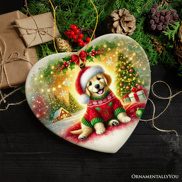 Majestic Golden Retriever with Santa Hat Ornament, Delightful Christmas Gift and Decor Ceramic Ornament OrnamentallyYou