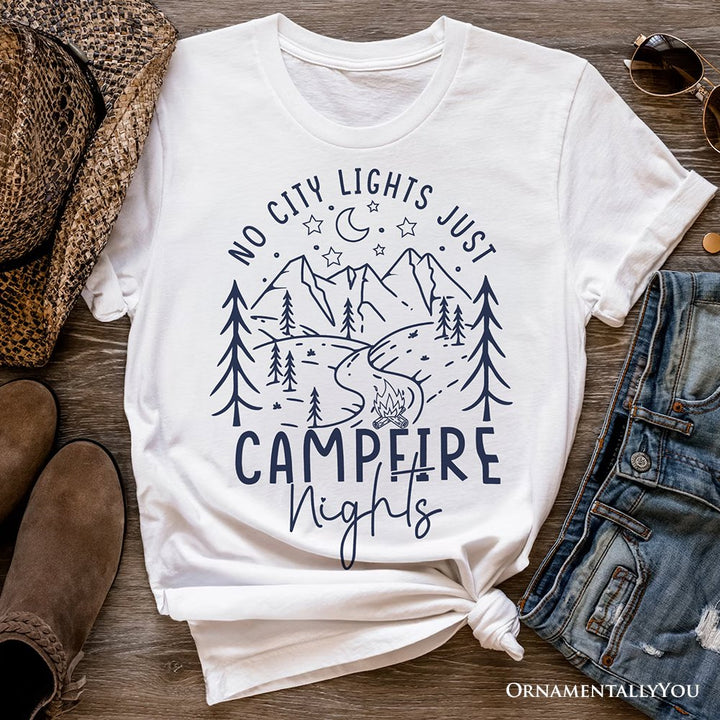 No City Lights Just Campfire Nights T-Shirt, White and Natural Camping Tee for Stargazing Campers T-Shirts OrnamentallyYou White XS