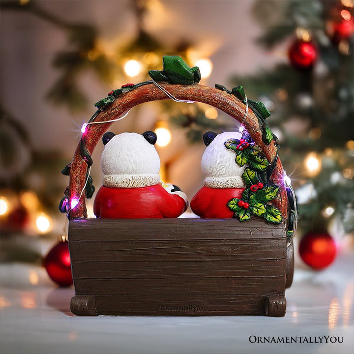 (Pre-Order) Nostalgic Panda Duo Festive Lighted Figurine, 6" LED Christmas Bear Statue Resin Statues OrnamentallyYou