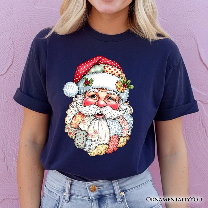 Patchwork Santa Claus T-Shirt, Retro Christmas Holiday Tee