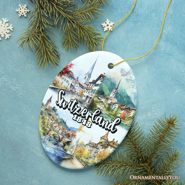 Picturesque Switzerland Landmarks Ornament, Bern Travel Souvenir and Christmas Gift Ceramic Ornament OrnamentallyYou