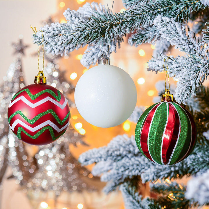 Playfully Patterned Christmas Ornament Bauble Set, 35 Round Holiday Balls Ornament Bundle OrnamentallyYou
