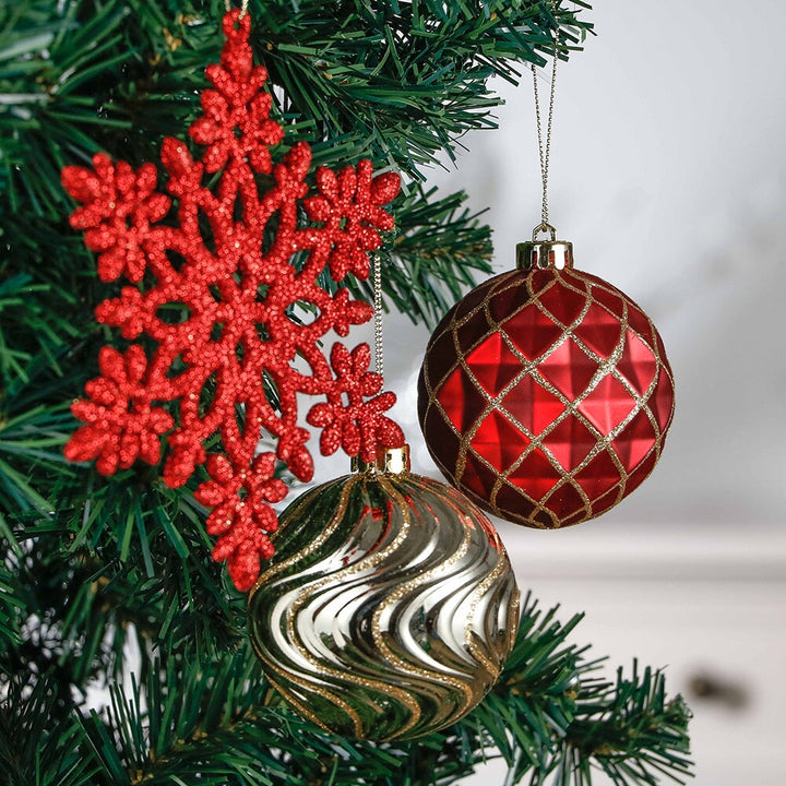 Red and Gold Glitter Luxury Shatterproof Christmas Ornament Bauble Set Ornament Bundle OrnamentallyYou