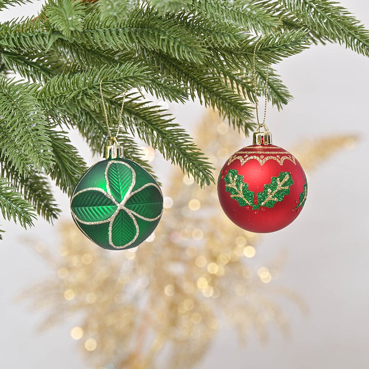 Refined Ornament Bauble Set, 24 Piece Red, Gold, and Green Glitter Christmas Bundle Ornament Bundle OrnamentallyYou
